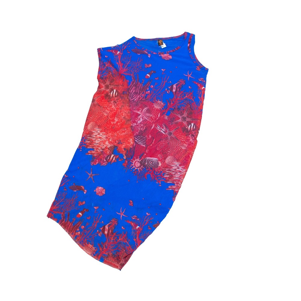 Jean Paul Gaultier Soleil Y2K Coral Fish Mesh Maxi Dress S Underwater Print - Picture 2 of 10